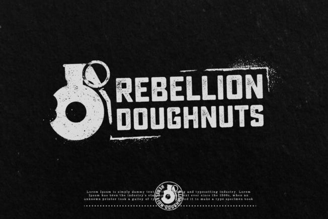 Collection of black and white logo variations for Rebellion Donuts