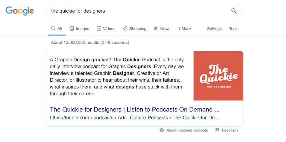 Google search of "the quickie for designers"