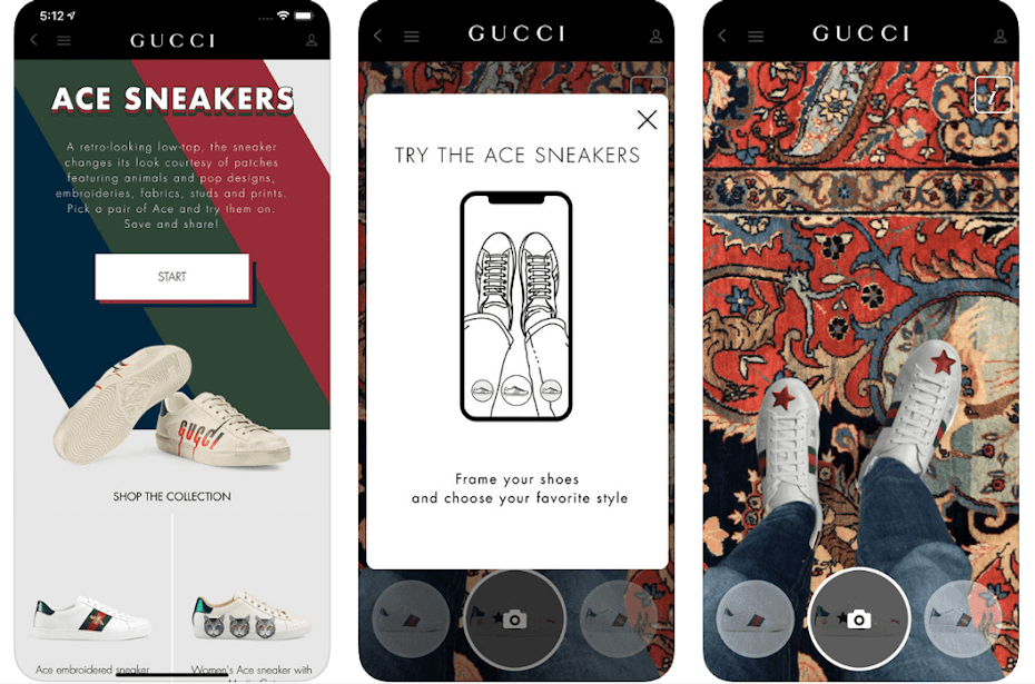 Gucci app with augmented reality sneaker experience