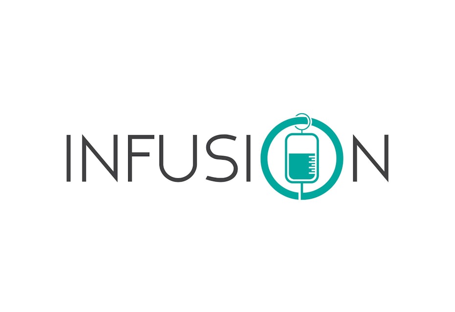 Grey wordmark with IV bag