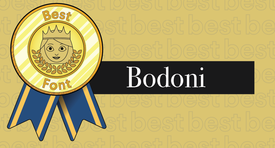 An illustrated award for best fonts paired with the typeface Bodoni