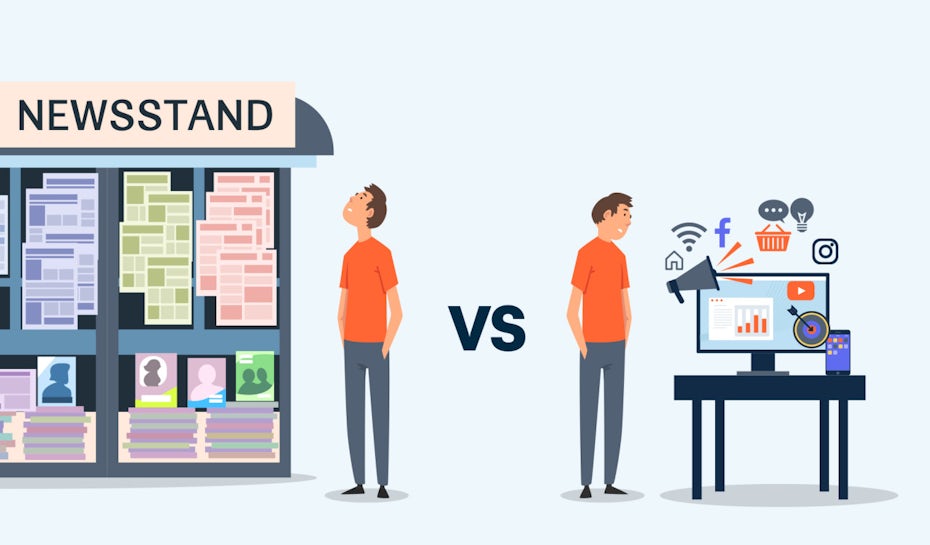 illustration of traditional marketing vs digital marketing options