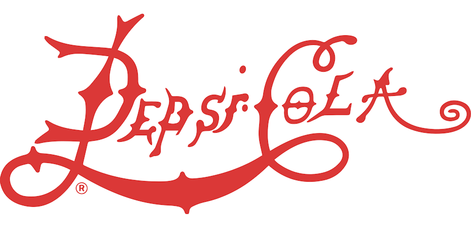 logotipo de pepsi más antiguo con swooping y texto claveteado
