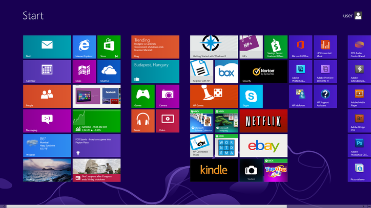 A screenshot of Windows 8’s flat menu design