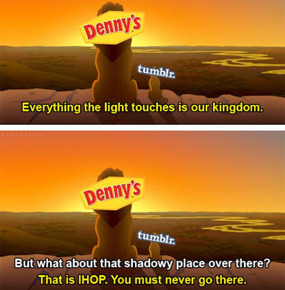 Simba and Mufasa meme posted by Denny’s