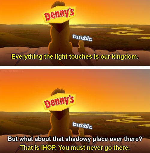 Simba and Mufasa meme posted by Denny’s