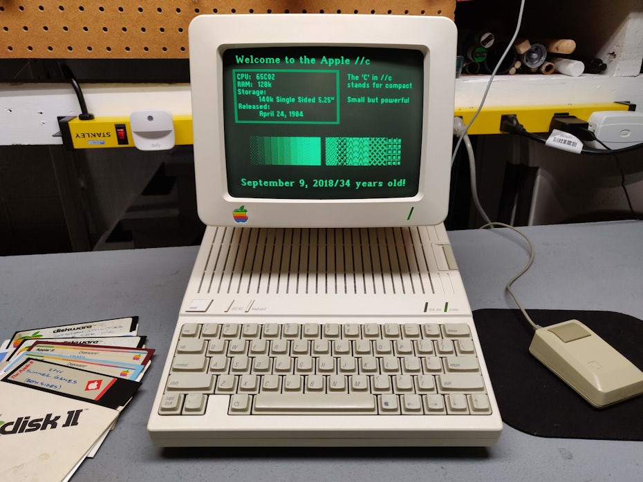 Early home computer with green text on black