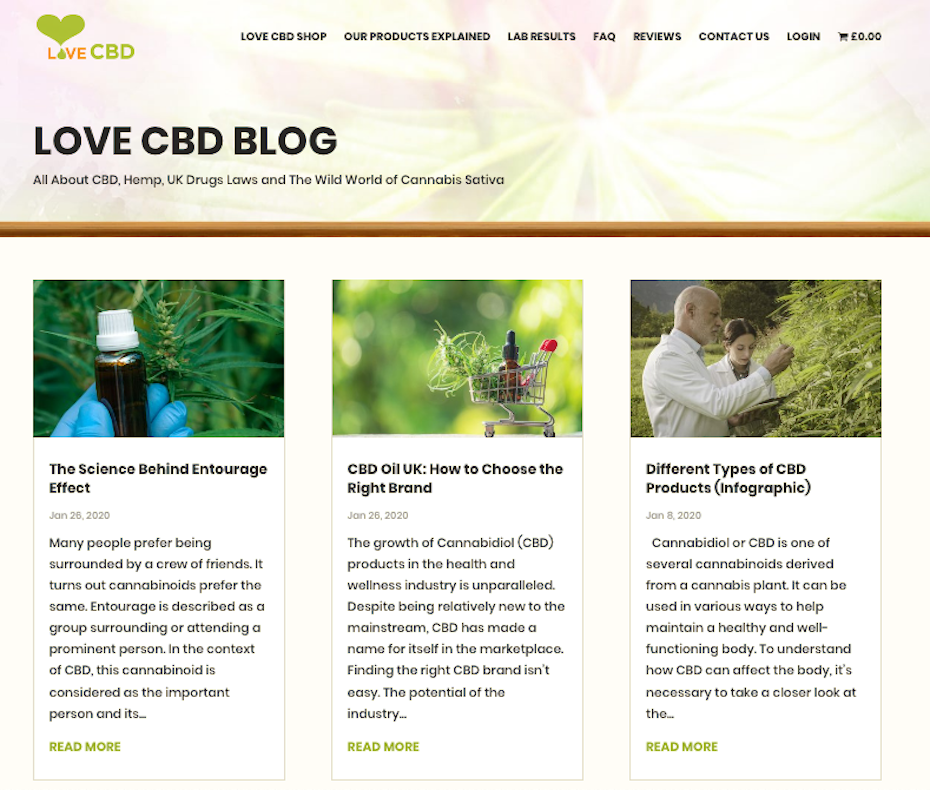Screenshot from Love CBD blog