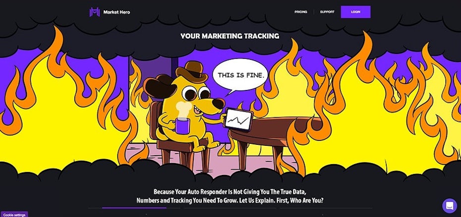 “This is fine” dog design on a landing page