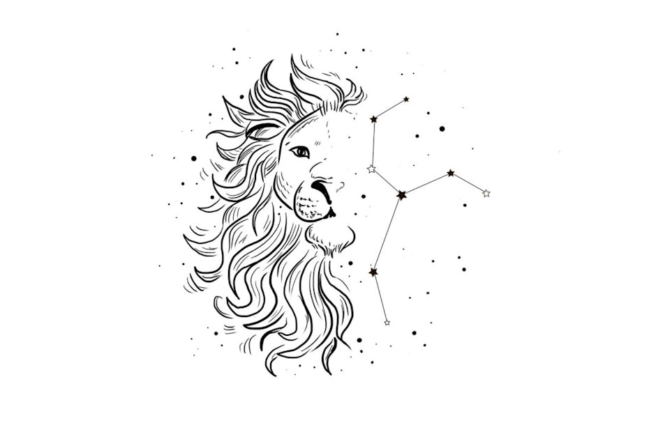 Image of half a lion’s face with a constellation for the other half of the image