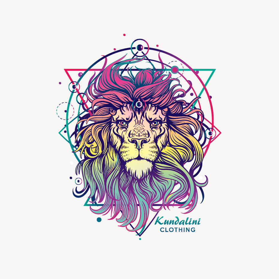 Multicolored lion against a geometric background