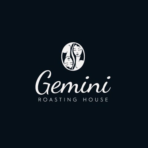 Black and white logo of two women’s faces in a bean shape