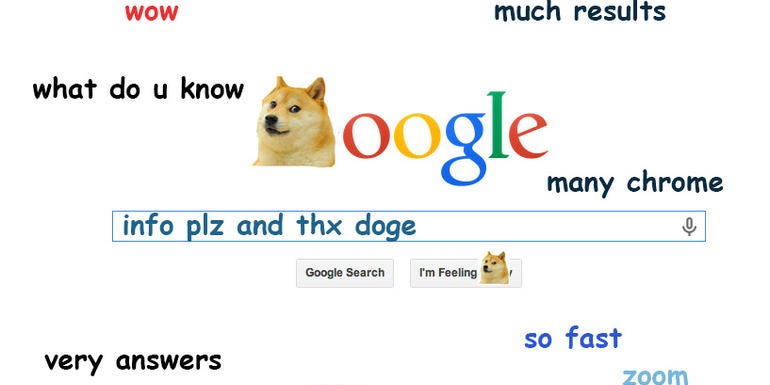 Parody of the Google search page but with Doge