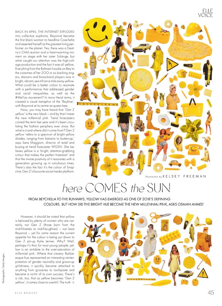 collage design showing a collection of yellow objects and yellow outfits