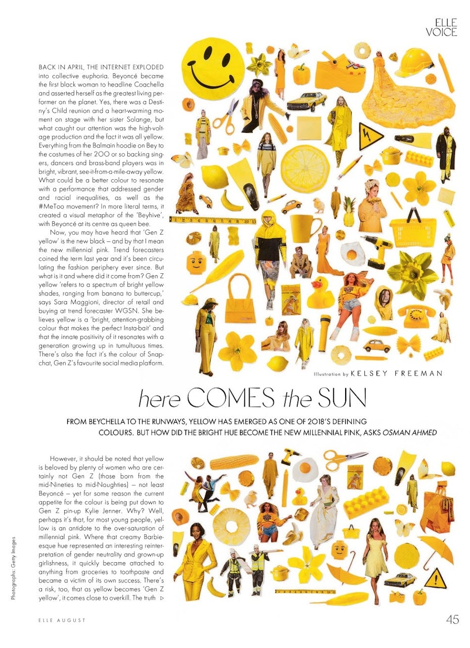 collection of yellow objects and yellow outfits