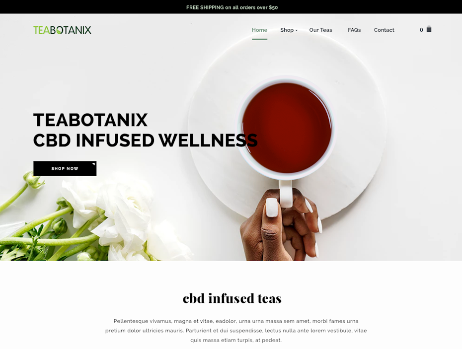 modern CBD tea web design