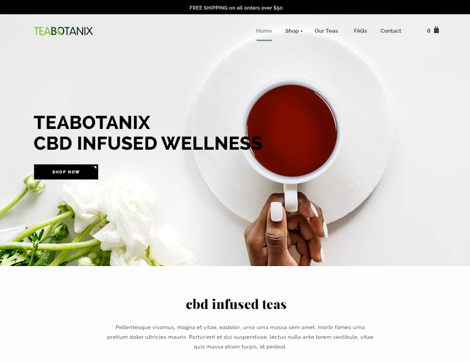 modern CBD tea web design