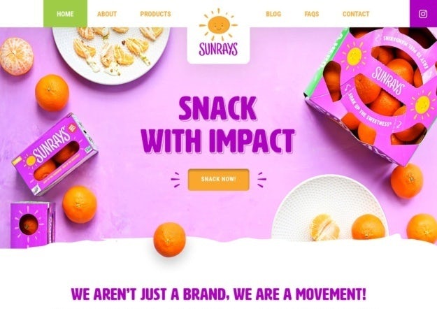 aufmerksamkeitsstarke website in pink und lila mit orangen