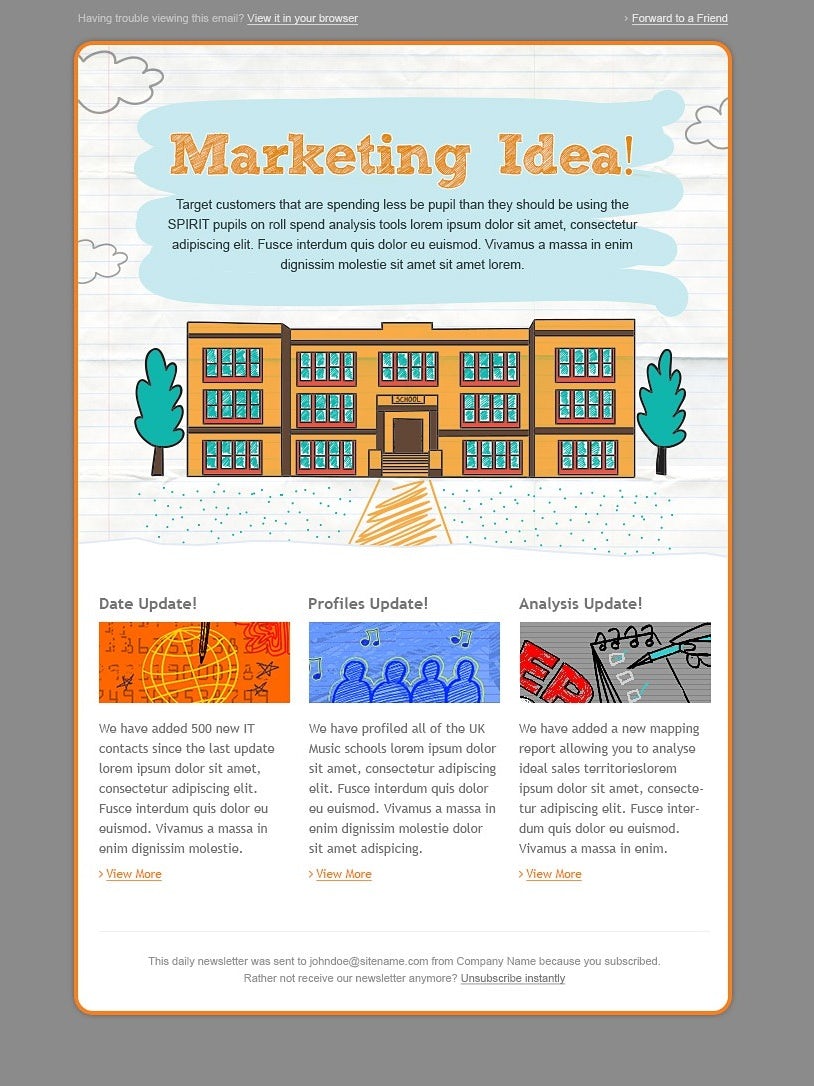 illustration-style newsletter showcasing one big idea and three smaller ones