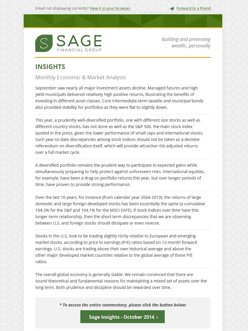 text-heavy green and white newsletter