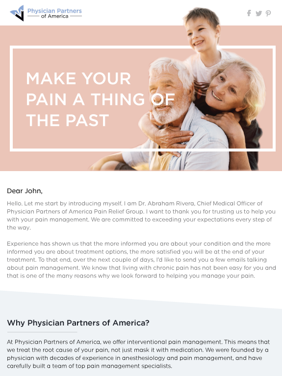 Text-heavy dusty rose and white email newsletter