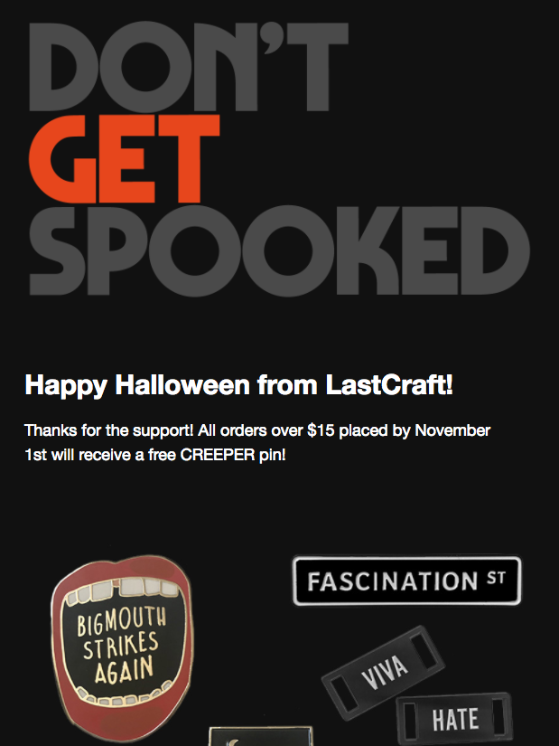 black background Halloween newsletter featuring products