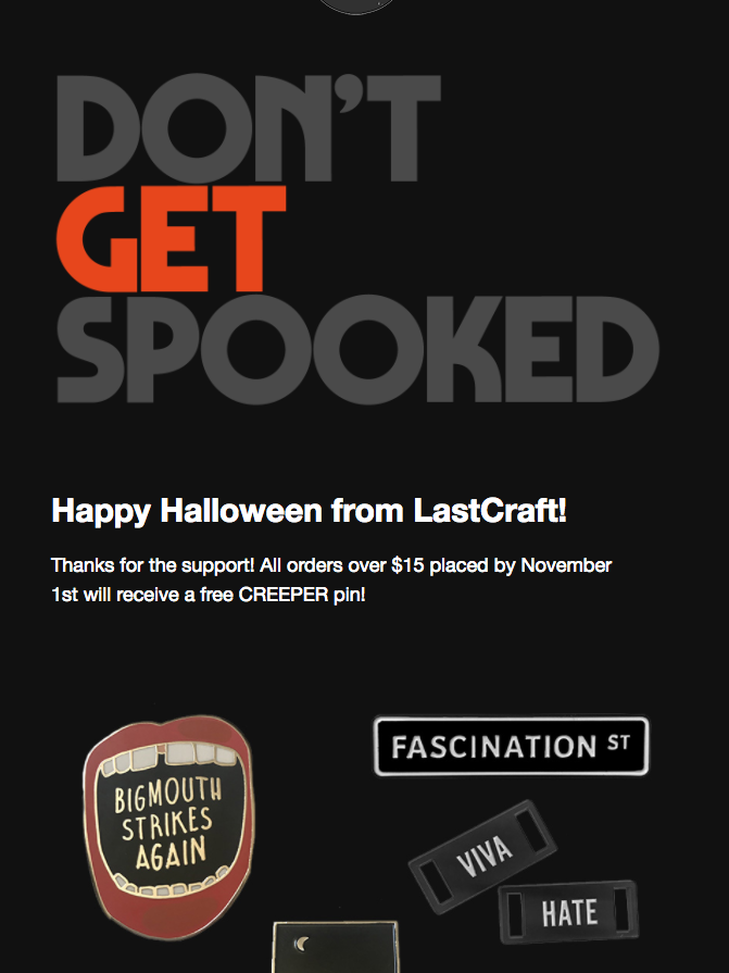 black background Halloween newsletter featuring products