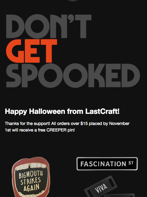 black background Halloween newsletter featuring products