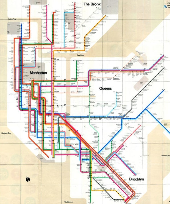 The New York transit map, designed by Massimo Vignelli