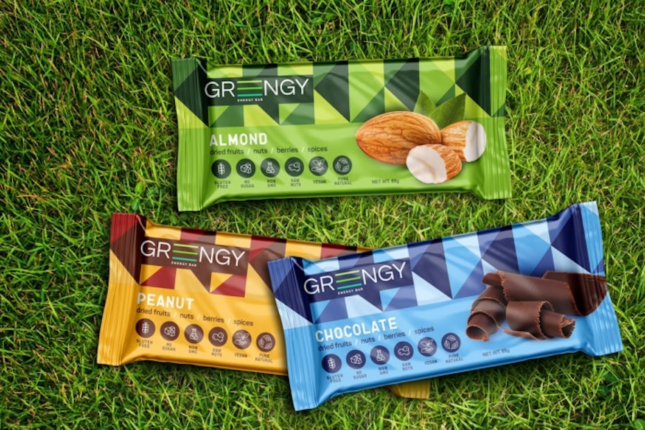 Product packaging for Greengy energy bars