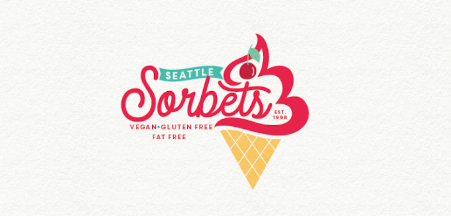 Red cursive ice cream logo design for Seattle Sorbets