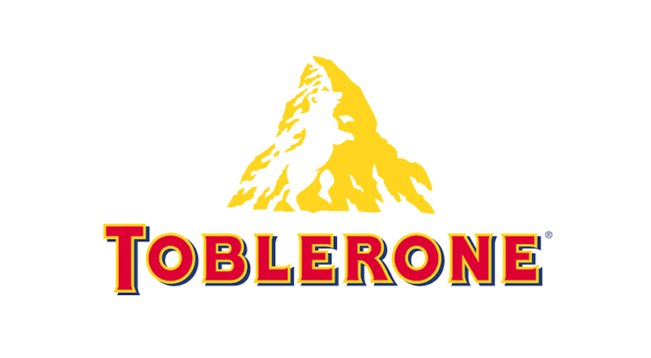 Logotipo de Toblerone que muestra la marca denominativa y la montaña con el oso en su espacio negativo
