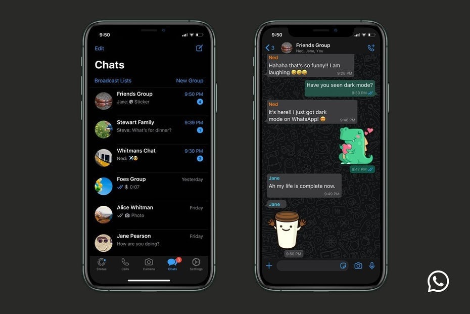 WhatsApp on desktop dark mode app design
