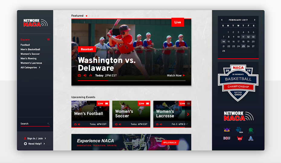 Blue and red UX interface design of a sports app
