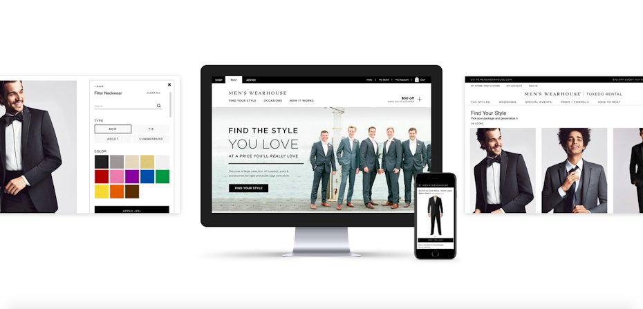 Men’s Wearhouse retail web page and mobile design
