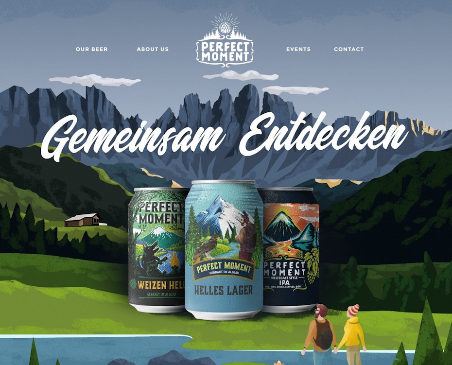 Illustrated camping web page design for a brewery