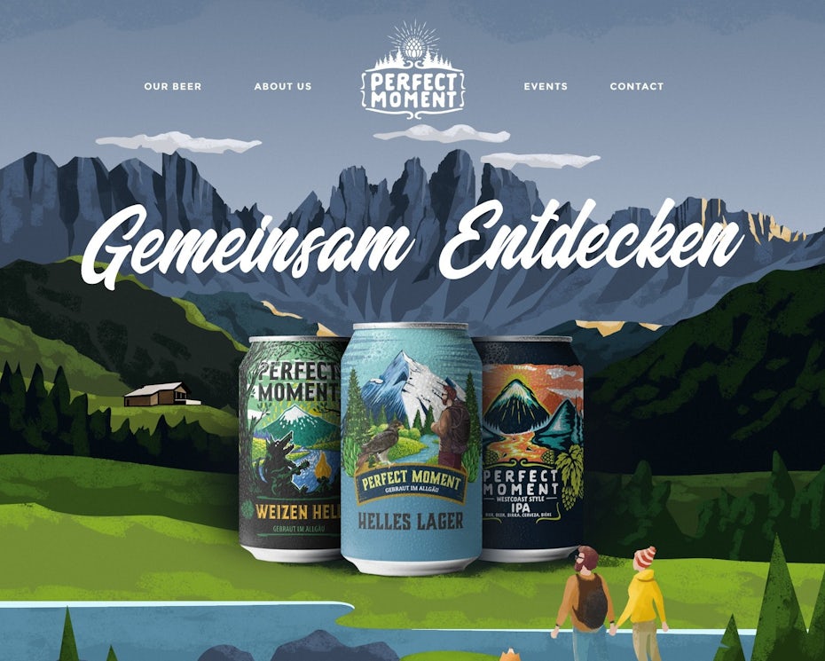 Illustrated camping web page design for a brewery