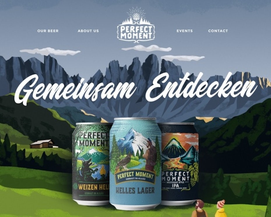 Illustrated camping web page design for a brewery