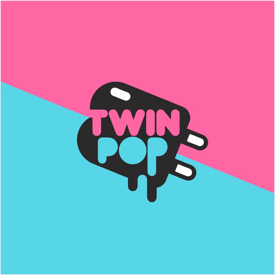 Blue and pink cartoon style digital marketing logo