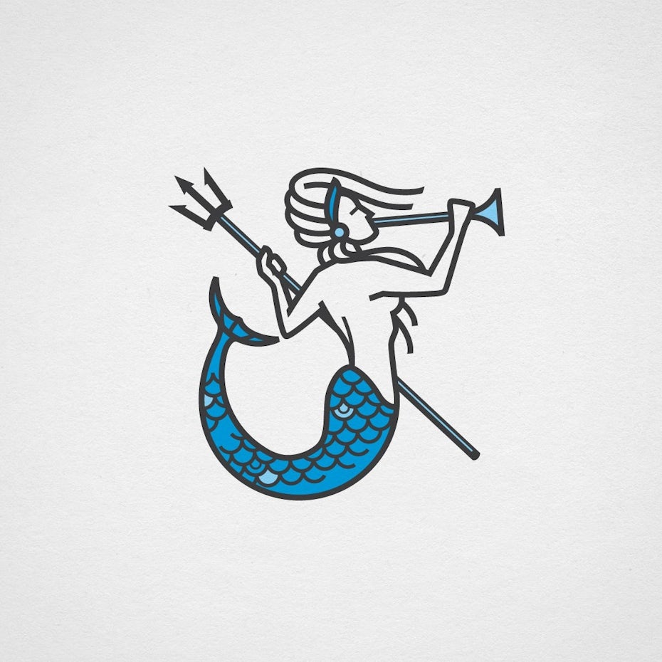 Blue digital marketing logo with monoline mermaid illustration