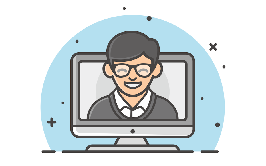 Illustrated icon of smiling person on computer screen 
