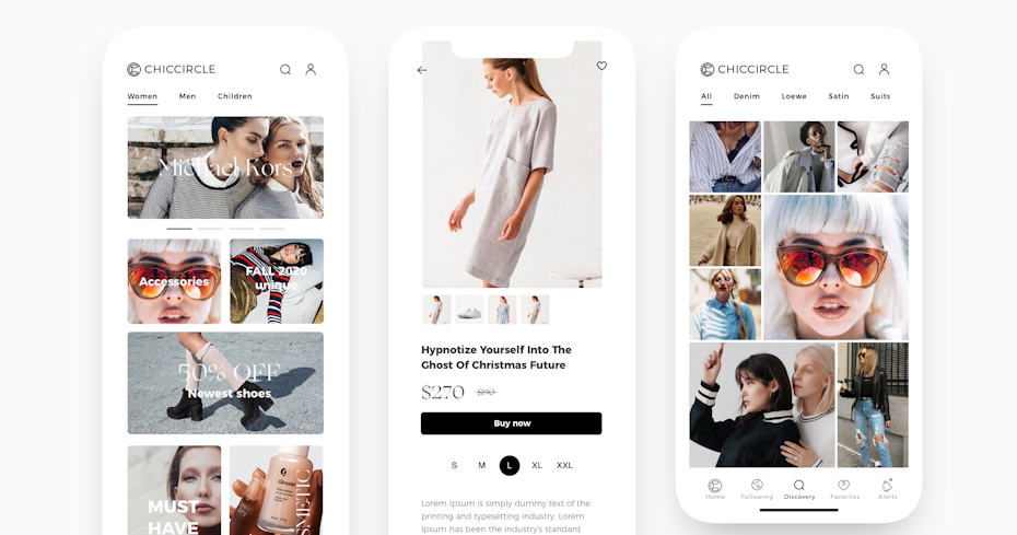 modern app design for a women’s fashion web shop