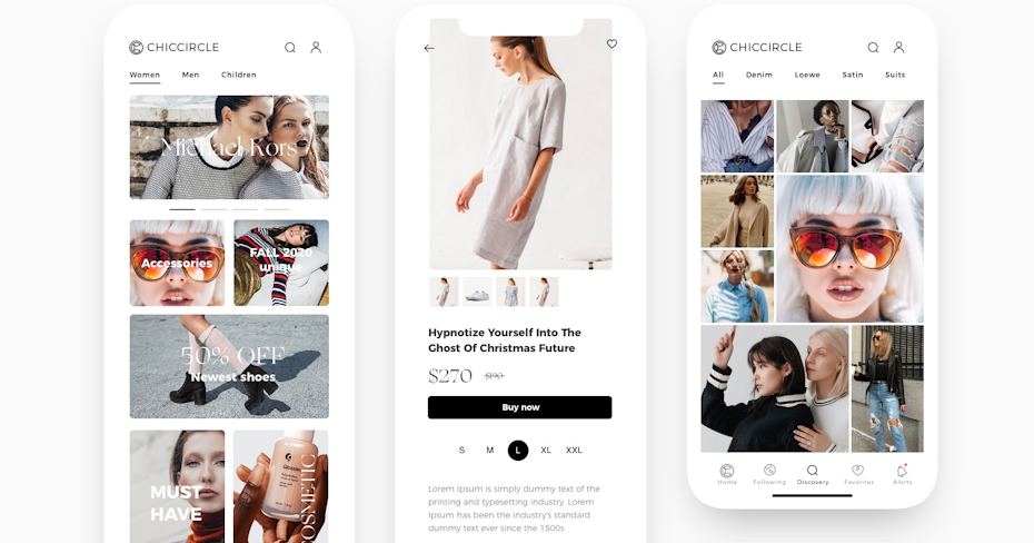 modern app design for a women’s fashion web shop