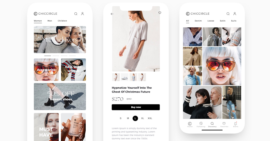 modern app design for a women’s fashion web shop