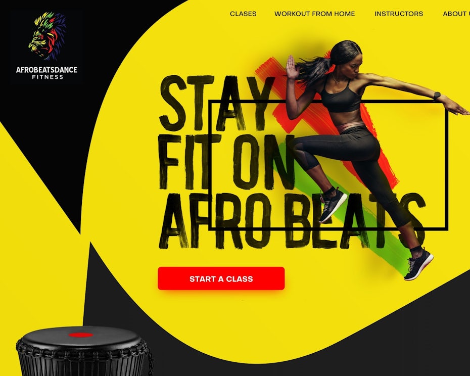 Yellow, red, green web page design for a fitness brand