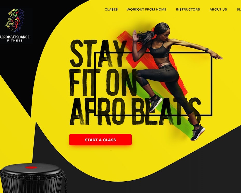 Yellow, red, green web page design for a fitness brand