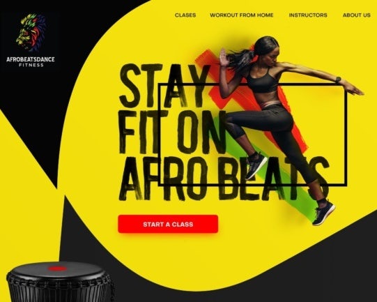Yellow, red, green web page design for a fitness brand