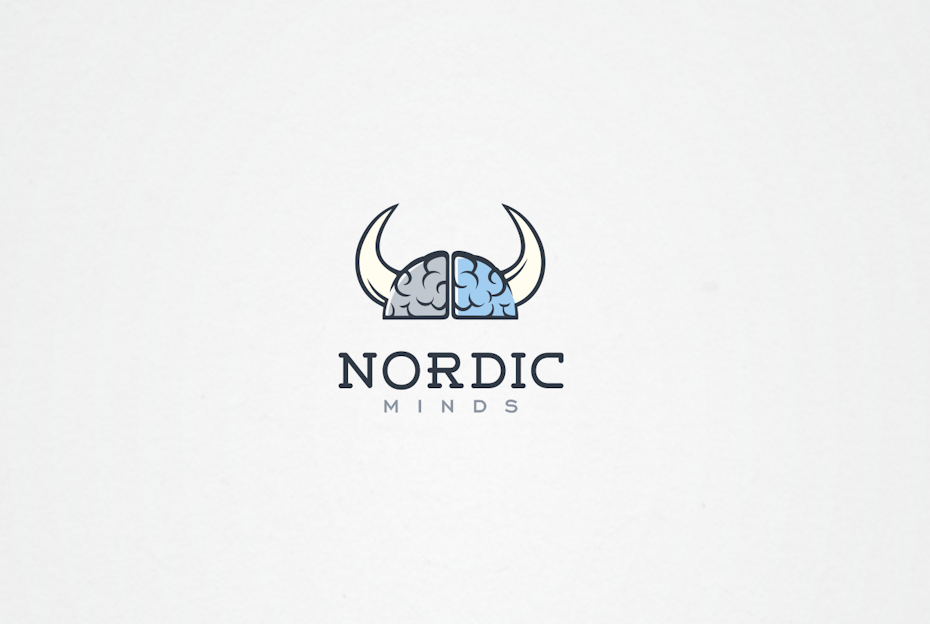 Blue illustrative digital marketing logo with viking imagery