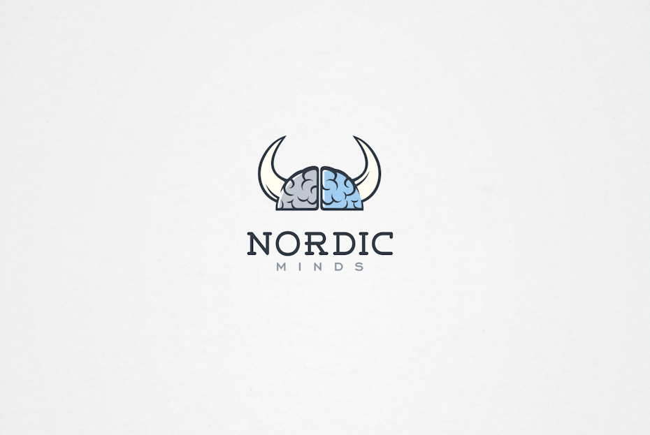 Blue illustrative digital marketing logo with viking imagery