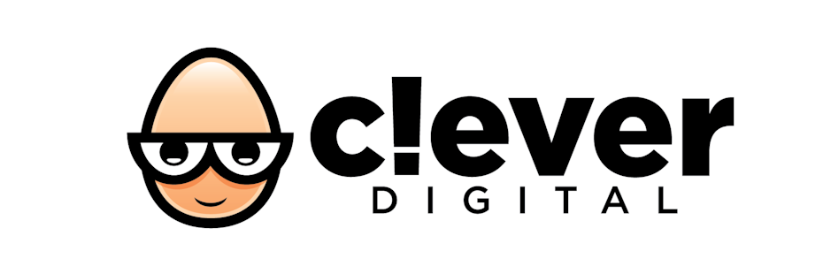Digital marketing logo with a cartoon quirky egghead mascot